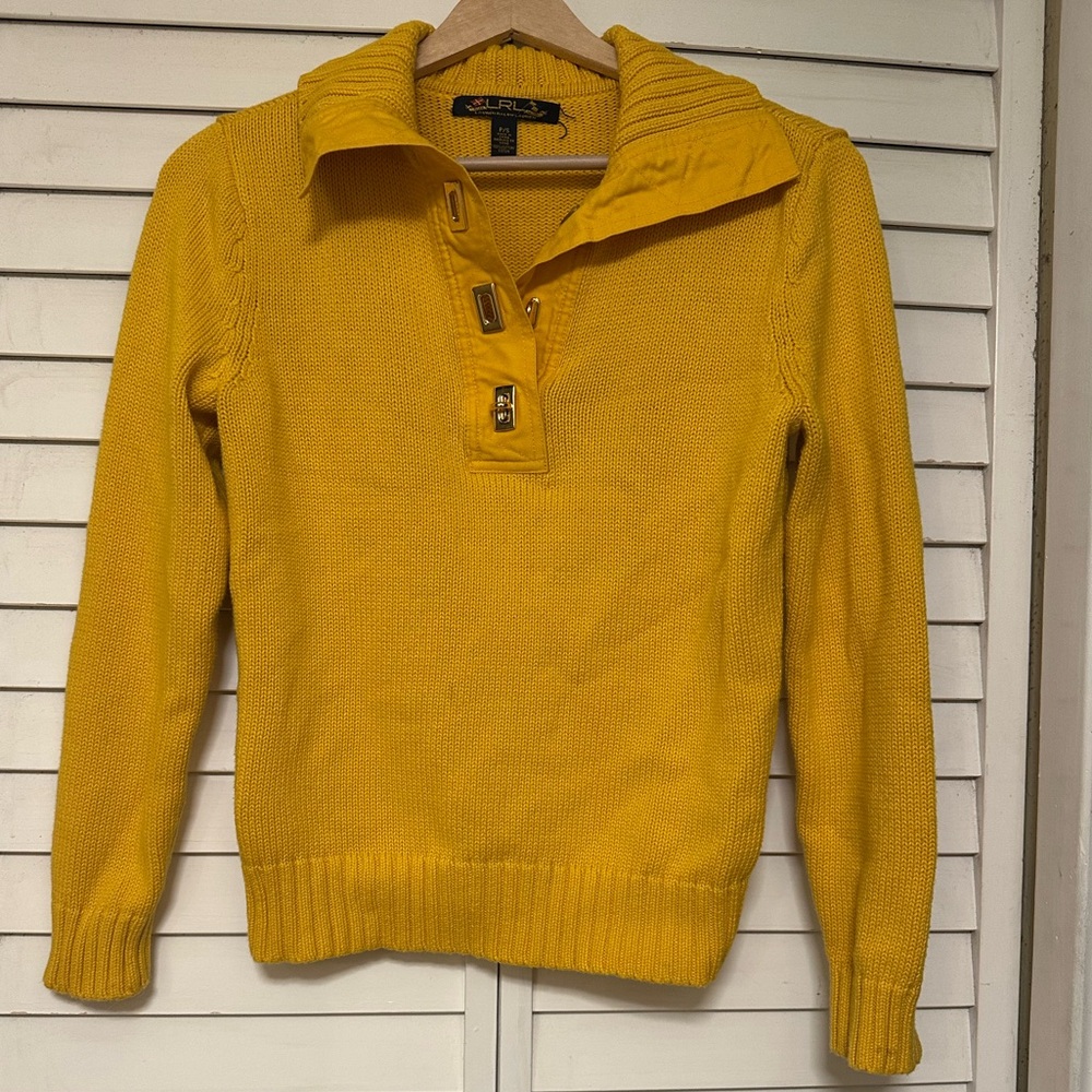 Lauren Ralph Lauren Bright Yellow Knit Polo Sweater Sz P/S